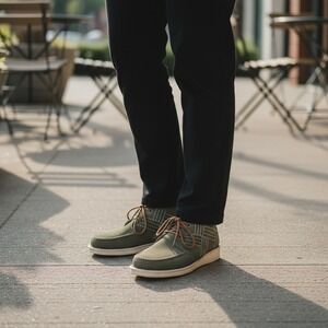 Justin Suede Zila Moccasin Boots Olive Green Stitch Lace Up Women 8.5